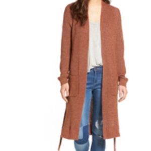 Sun & Shadow Lace-Up Longline Cardigan Brown Rusti